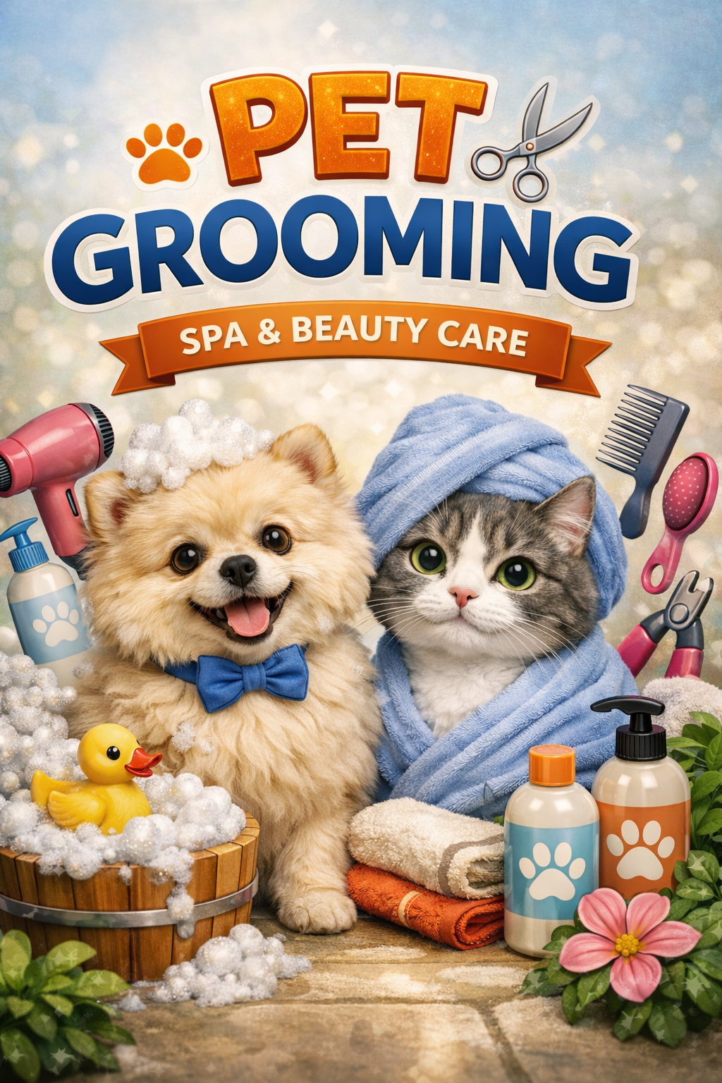 宠物美容师在专业洗护环境中为小型犬进行修剪和清洁